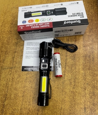 Picture of Sunford SF-452ZE Telescopic Zoomable 20W LED Multifunctional Zoom Torch / Flashlight With Strong Emergency Side Light - 1 Piece ( Black )