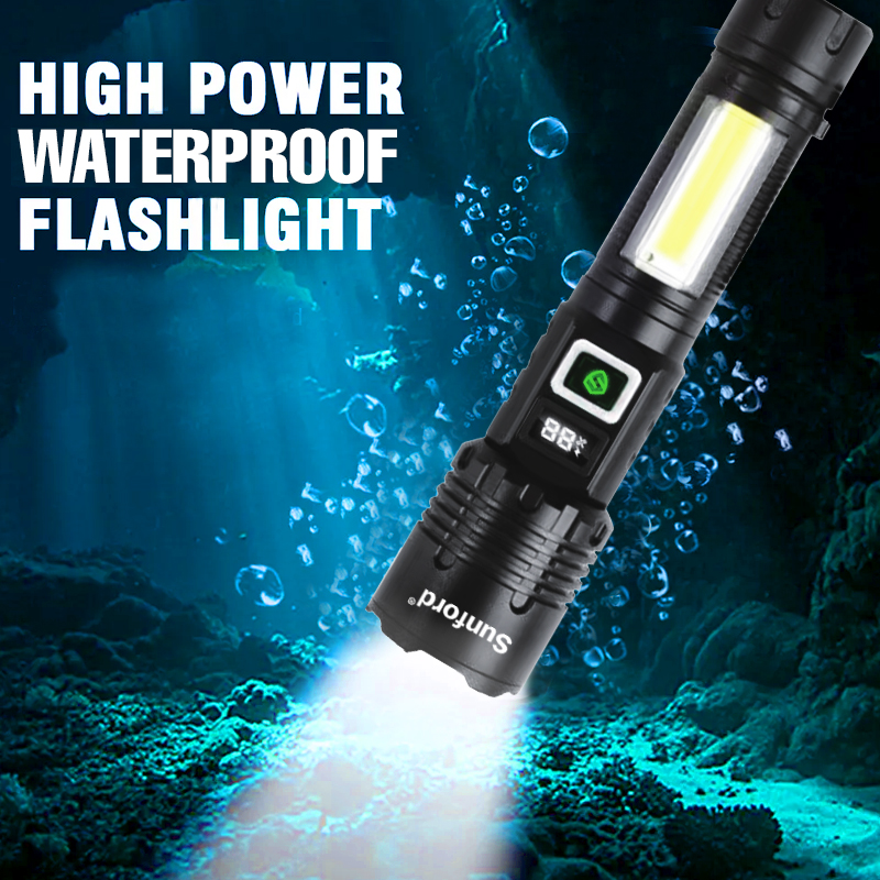 Picture of Sunford SF-452ZE Telescopic Zoomable 20W LED Multifunctional Zoom Torch / Flashlight With Strong Emergency Side Light - 1 Piece ( Black )