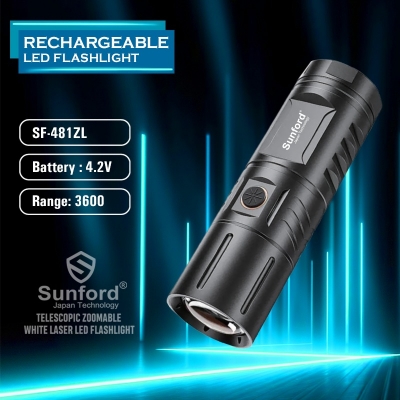Picture of Sunford SF-481ZL Telescopic Zoomable 30W High Powered LED Zoom Torch / Flashlight with Power Bank Facility - 1 Piece ( Black )