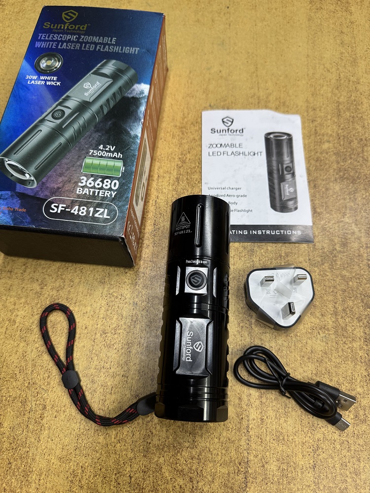 Picture of Sunford SF-481ZL Telescopic Zoomable 30W High Powered LED Zoom Torch / Flashlight with Power Bank Facility - 1 Piece ( Black )