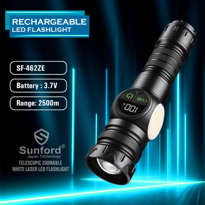 Picture of Sunford SF-462ZE Telescopic Zoomable Multifunctional 30W High Powered LED Zoom Torch / Flashlight with Power Bank and Emergency Lighting Facility - 1 Piece ( Black )