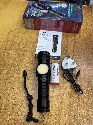 Picture of Sunford SF-462ZE Telescopic Zoomable Multifunctional 30W High Powered LED Zoom Torch / Flashlight with Power Bank and Emergency Lighting Facility - 1 Piece ( Black )