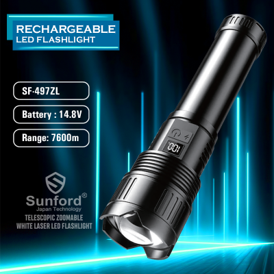 Picture of Sunford SF-497ZL LED Display Telescopic Zoomable 80W Super High Powered LED Zoom Torch / Flashlight with Power Bank Facility - 1 Piece ( Black )