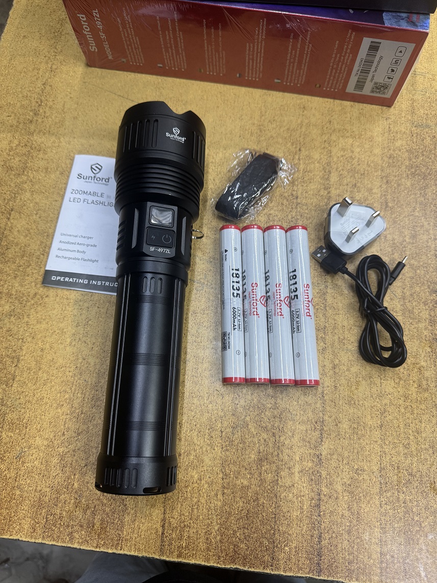 Picture of Sunford SF-497ZL LED Display Telescopic Zoomable 80W Super High Powered LED Zoom Torch / Flashlight with Power Bank Facility - 1 Piece ( Black )