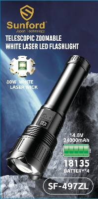 Picture of Sunford SF-497ZL LED Display Telescopic Zoomable 80W Super High Powered LED Zoom Torch / Flashlight with Power Bank Facility - 1 Piece ( Black )