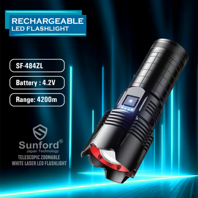 Picture of Sunford SF-484ZL Telescopic Zoomable 30W High Powered LED Zoom Torch / Flashlight with Power Bank Facility - 1 Piece ( Black )