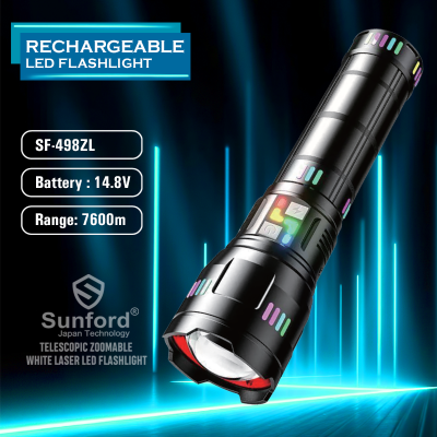 Picture of Sunford SF-498ZL Telescopic Zoomable 80W Super High Powered LED Zoom Torch / Flashlight with Power Bank Facility - 1 Piece ( Black )