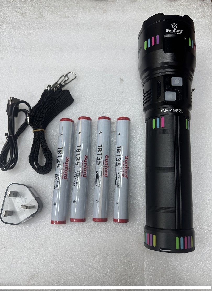 Picture of Sunford SF-498ZL Telescopic Zoomable 80W Super High Powered LED Zoom Torch / Flashlight with Power Bank Facility - 1 Piece ( Black )