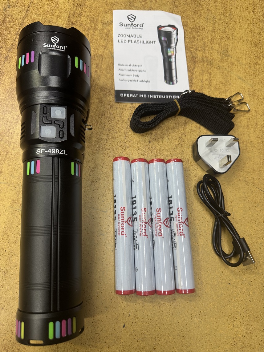 Picture of Sunford SF-498ZL Telescopic Zoomable 80W Super High Powered LED Zoom Torch / Flashlight with Power Bank Facility - 1 Piece ( Black )