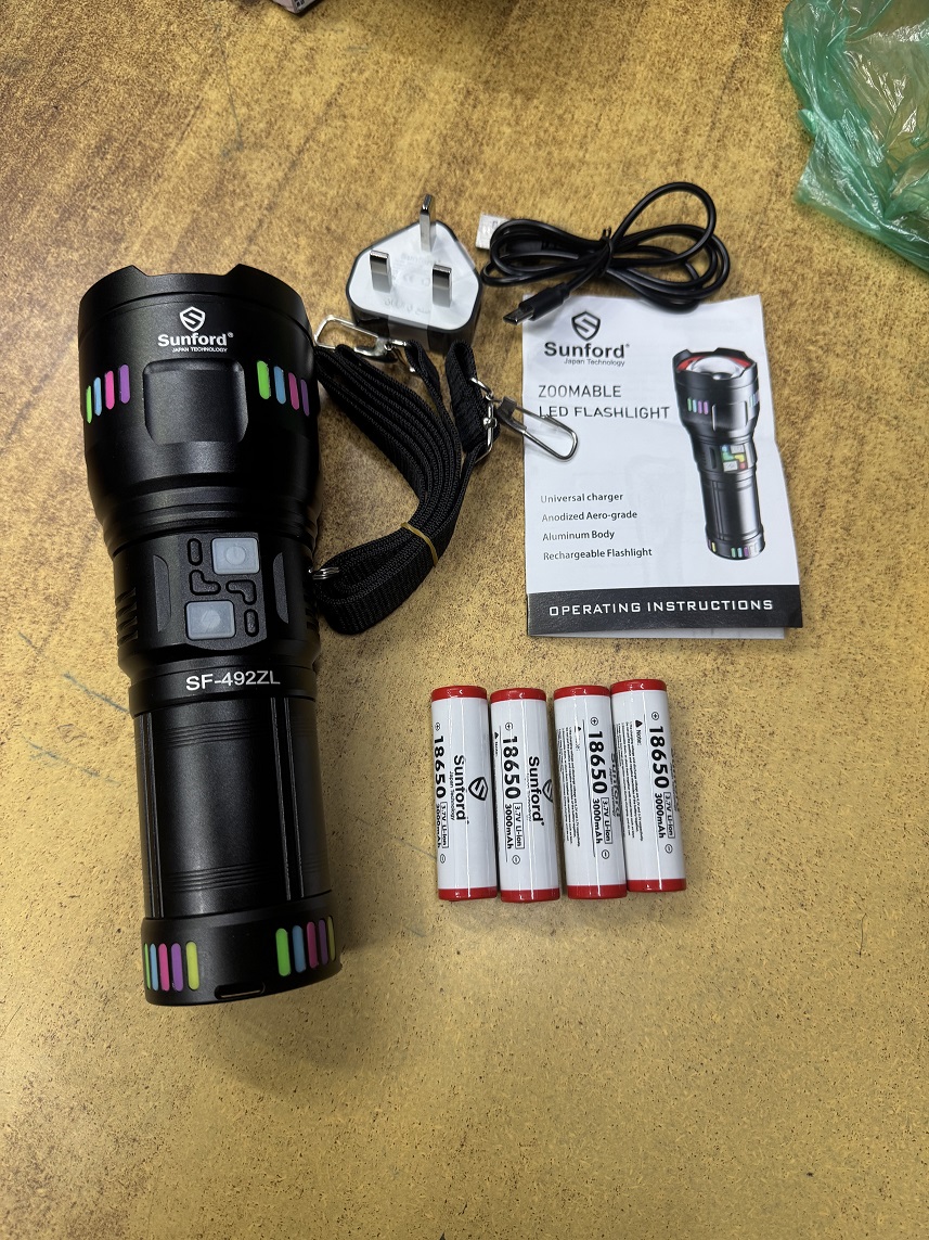 Picture of Sunford SF-492ZL Telescopic Zoomable 80W Super High Powered Zoom Flashlight with Power Bank Facility - 1 Piece ( Black )