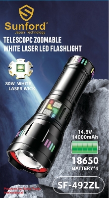 Picture of Sunford SF-492ZL Telescopic Zoomable 80W Super High Powered Zoom Flashlight with Power Bank Facility - 1 Piece ( Black )