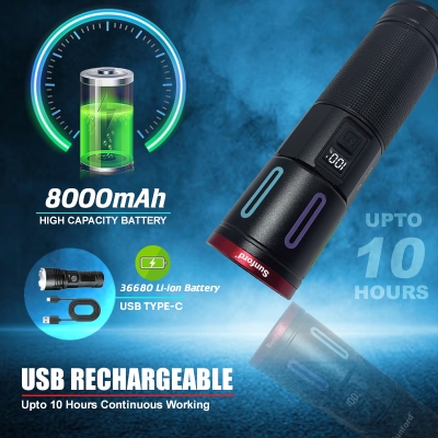 Picture of Sunford SF-485ZL LED Display Telescopic Zoomable 30W High Powered LED Zoom Torch / Flashlight with Power Bank Facility - 1 Piece ( Black )