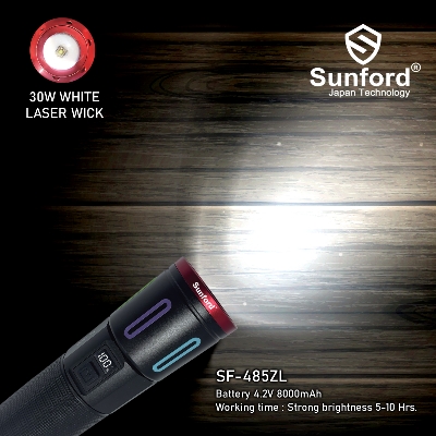 Picture of Sunford SF-485ZL LED Display Telescopic Zoomable 30W High Powered LED Zoom Torch / Flashlight with Power Bank Facility - 1 Piece ( Black )