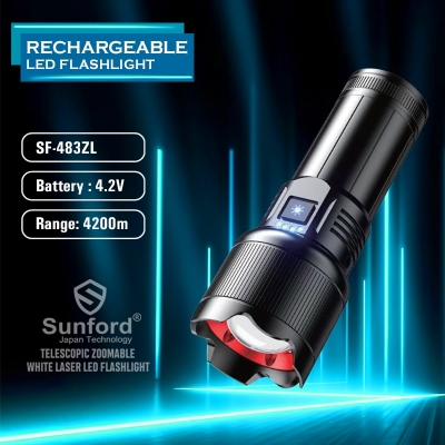 Picture of Sunford SF-483ZL Telescopic Zoomable 30W High Powered LED Zoom Torch / Flashlight with Power Bank Facility - 1 Piece ( Black )