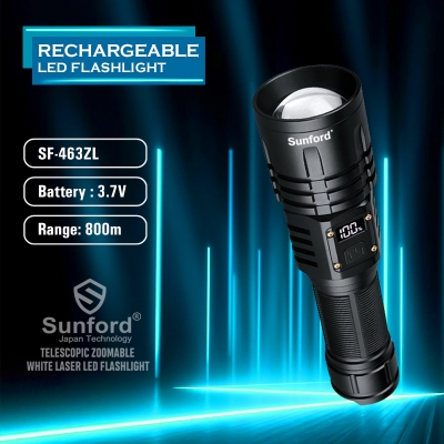 Picture of Sunford SF-463ZL LED Display Telescopic Zoomable 30W LED Zoom Torch / Flashlight with Power Bank Facility - 1 Piece ( Black )