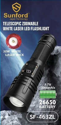 Picture of Sunford SF-463ZL LED Display Telescopic Zoomable 30W LED Zoom Torch / Flashlight with Power Bank Facility - 1 Piece ( Black )