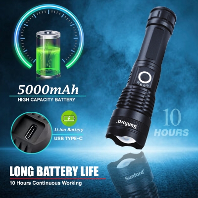 Picture of Sunford SF-454Z Telescopic Zoomable 20W High Powered Zoom Torch / Flash Light - 1 Piece ( Black )