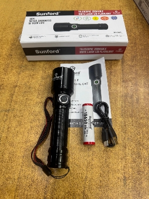 Picture of Sunford SF-456ZL Telescopic Zoomable Flashlight with 20W High Powered White LASER LED Zoom Torch / Flash Light  - 1 Piece ( Black )