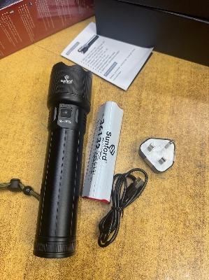 Picture of Sunford SF-487ZL Telescopic Zoomable 60W High Powered White LASER Wick Zoom Torch Light / Flashlight with Power Bank Facility - 1 Piece ( Black )