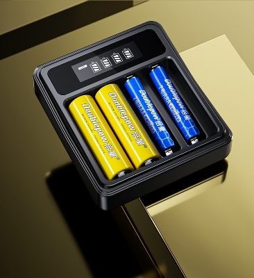 Picture of Doublepow L155 Smart Charging Charger with 2 Pcs AA Size 1.5V 3400mWh(Yellow) & 2 Pcs AAA Size 1.5V 1000mWh(Blue) High Capacity Rechargeable Li-ion Battery Combo Pack, Safe for Users ( Multicolor )