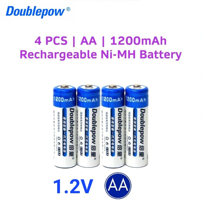 Picture of Doublepow AA (Pencil Battery) Size 1.2V 1200mAh Rechargeable NiMH Battery (No Battery Charger Included) - 4 Pieces ( Multicolor )
