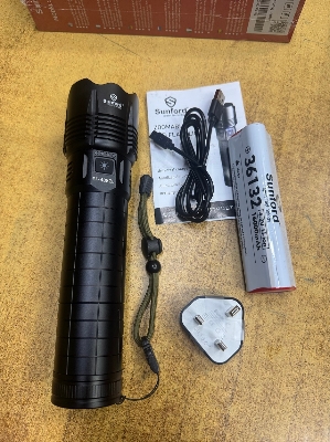 Picture of Sunford SF-488ZL Telescopic Zoomable 60W High Powered White LASER Wick Zoom Torch Light / Flashlight with Power Bank Facility - 1 Piece ( Black )