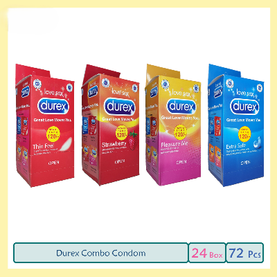 Picture of Durex Extra Safe, Strawberry, Thin Feel & Pleasure Me Combo Pack-72 Condoms Made in UK 100%
