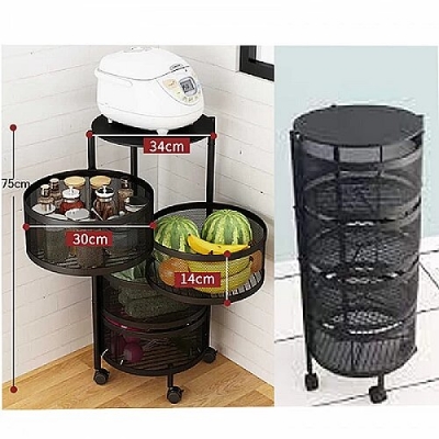 Picture of Round Floor 4-Layer Rotating Fruit And Vegetable Basket Storage Shelf Vegetable Rack