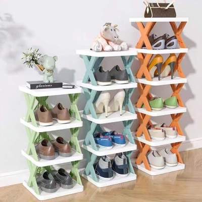Picture of 5-Tier Small Tall narrow vertical shoe rack,Stackable Free Standing Shoe Rack,Space Saving Furniture Shoe Storage Organizer,Green
