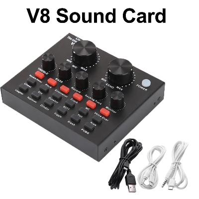 Picture of V8 Multifunctional USB Audio Interface Intelligent Volume Adjustable Audio Mixer Sound Card