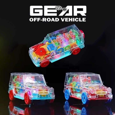 Picture of Battery Operated Transparent Gear SUV Racing Car Jeep Vehicle Toy for Kids|Boys|Girls with 3D Colorful Light & Music and Bump & go Action (Color-as Shown