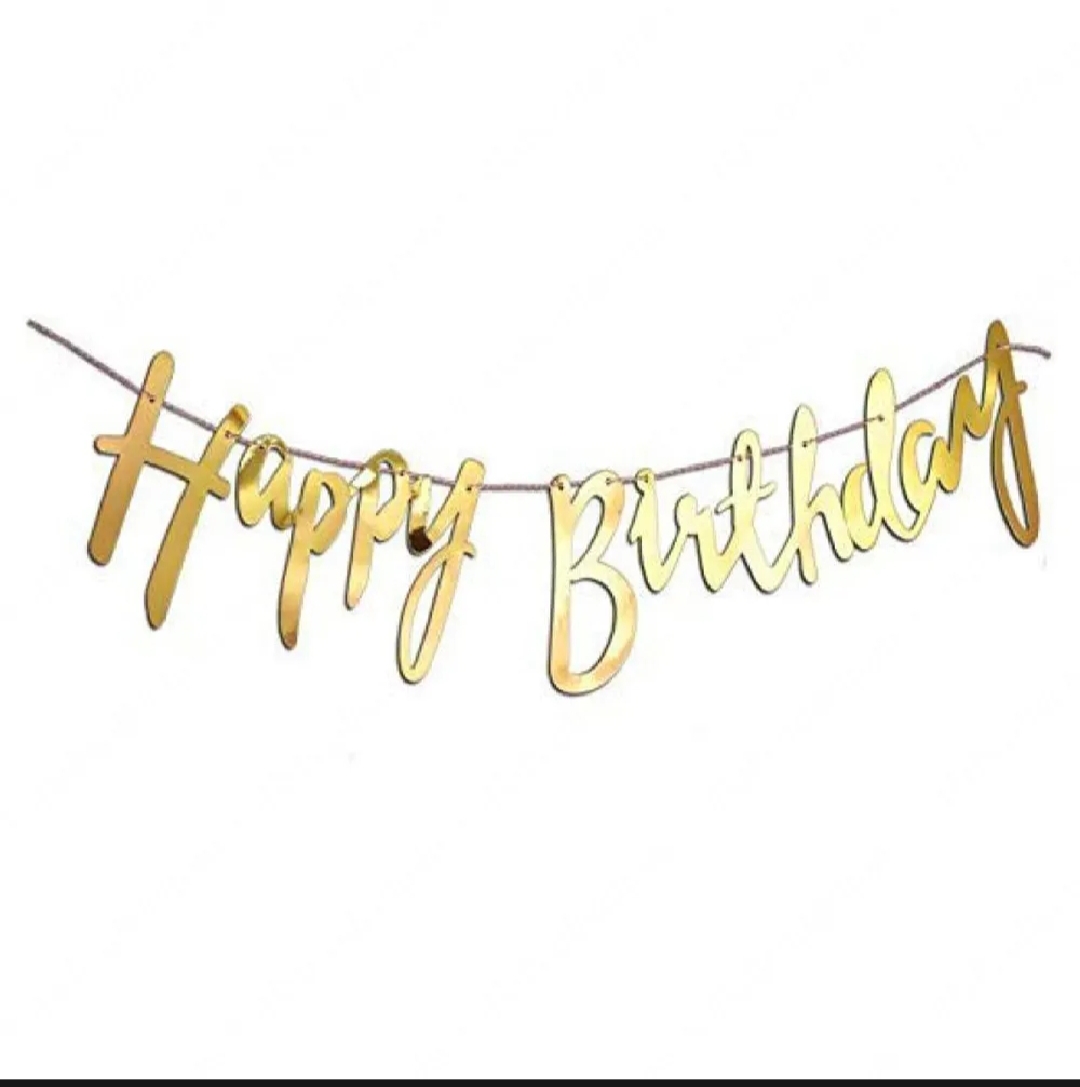 Picture of Happy Birthday Cursive, Bunting Banner in Metallic color in Italic Letters