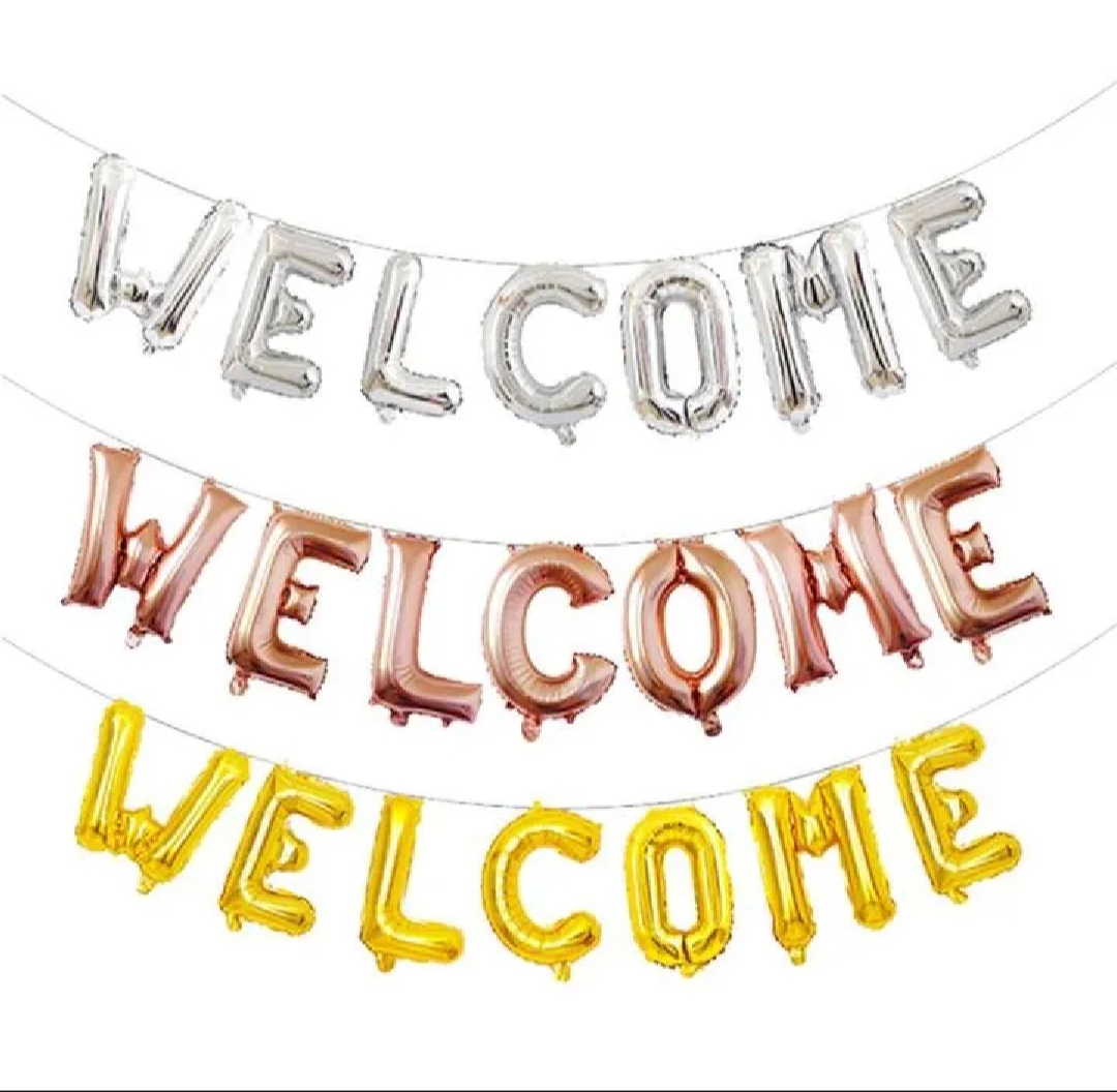 Picture of Welcome Foil Balloons Banner Office and Home School Party Decorations Retirement Celebrate Party Supplies - Gold