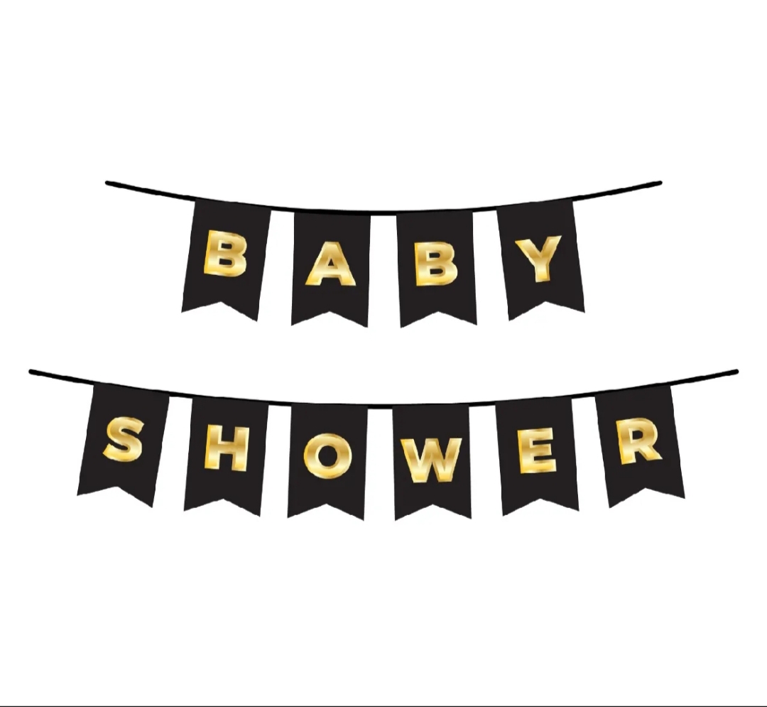 Picture of Baby Shower Card Banner Black and Golden Baby Shower Party, Welcome Prince or Princess Party Decor - Black