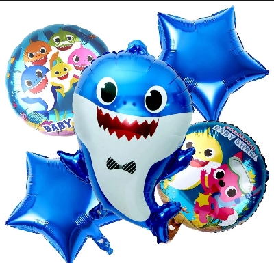 Picture of Baby Shark Cartoon Theme Foil Balloon 5 pc Set For Birthday Decoration