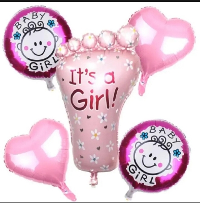 Picture of Girl Pink Feet Welcome Baby Balloon/Baby Shower Balloon Bouquet Combo/Baby Shower Decoration Maternity Shoot Item Props Foil Balloon - Pack of 5
