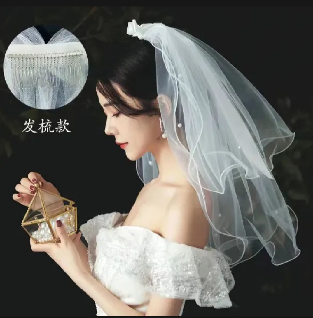 Picture of Bridal Veil Korean White Wedding Fairy Travel Short Small Veil Wedding Veil Bridal Accessories - Int: One size