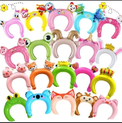 Picture of 5 Pcs Inflatable Animal Headbands Kids Supplies Aluminum Film Balloon Headband Inflatable Zoo Animal Hair Hoop School For Birthday, Class Party