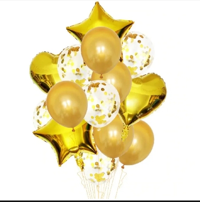 Picture of 14pcs Party Set Golden Latex Balloon Birthday Wedding Festival Baby Shower Decoration