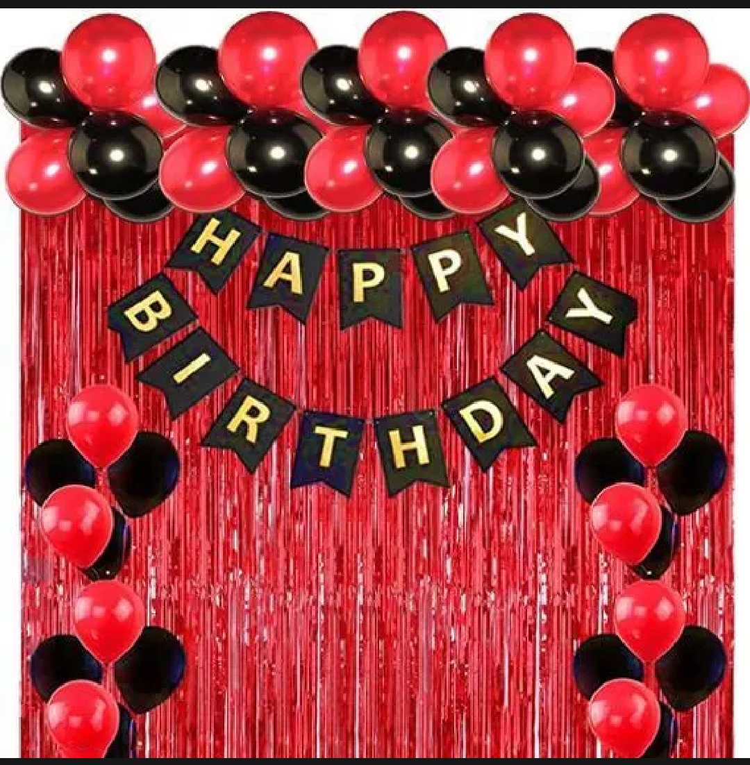 Picture of Full Package Balloons/Red & Black Colored Balloon Decoration Set/Red Color Backdrop/Birthday Decoration Set - Red