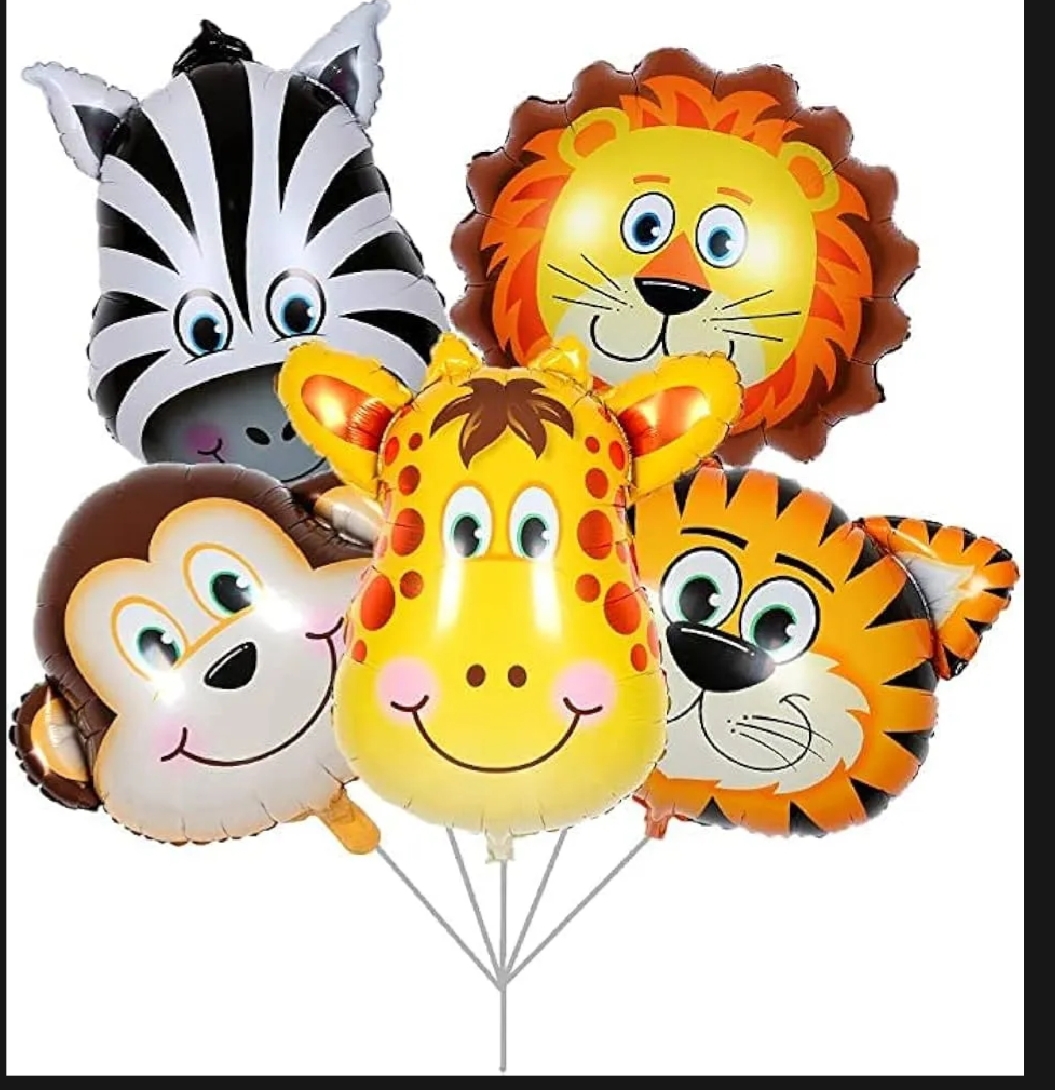 Picture of 5pcs Jungle Safari Animals Head Foil Balloons Tiger Zebra Giraffe Lion Monkey Birthday Party Decorations Supplies