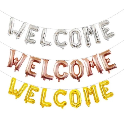 Picture of Welcome Foil Balloons Banner Office and Home School Party Decorations Retirement Celebrate Party Supplies - Gold