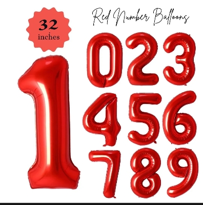 Picture of 32 Inch Red Number 0-9 Balloons Foil Balloon Digital Birthday Party Decoration Supplies   (Red)