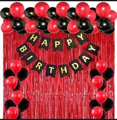Picture of Full Package Balloons/Red & Black Colored Balloon Decoration Set/Red Color Backdrop/Birthday Decoration Set   (Red)