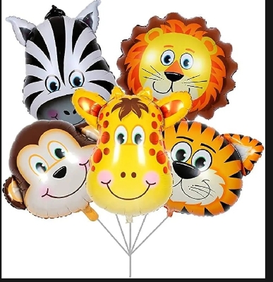 Picture of 5pcs Jungle Safari Animals Head Foil Balloons Tiger Zebra Giraffe Lion Monkey Birthday Party Decorations Supplies