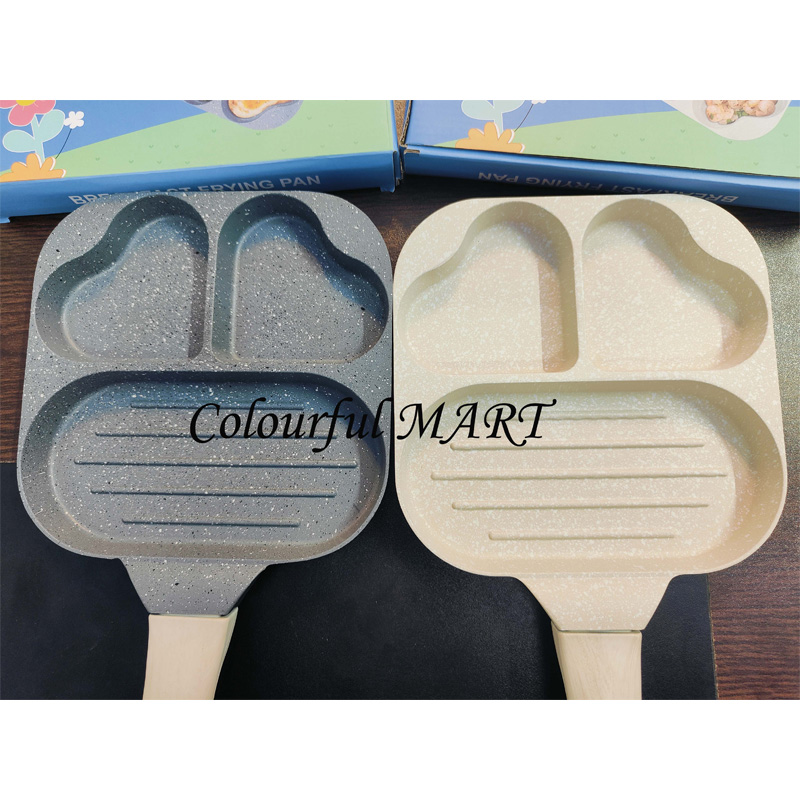 Picture of Nonstick Egg Frying Pan, 3-in-1 Nonstick Pan Divided Grill Frying Pan, Heat Resistant Handle 3 Section Skillet Mini Pancake Pan, Cooking Pan(Multicolor 1pcs)