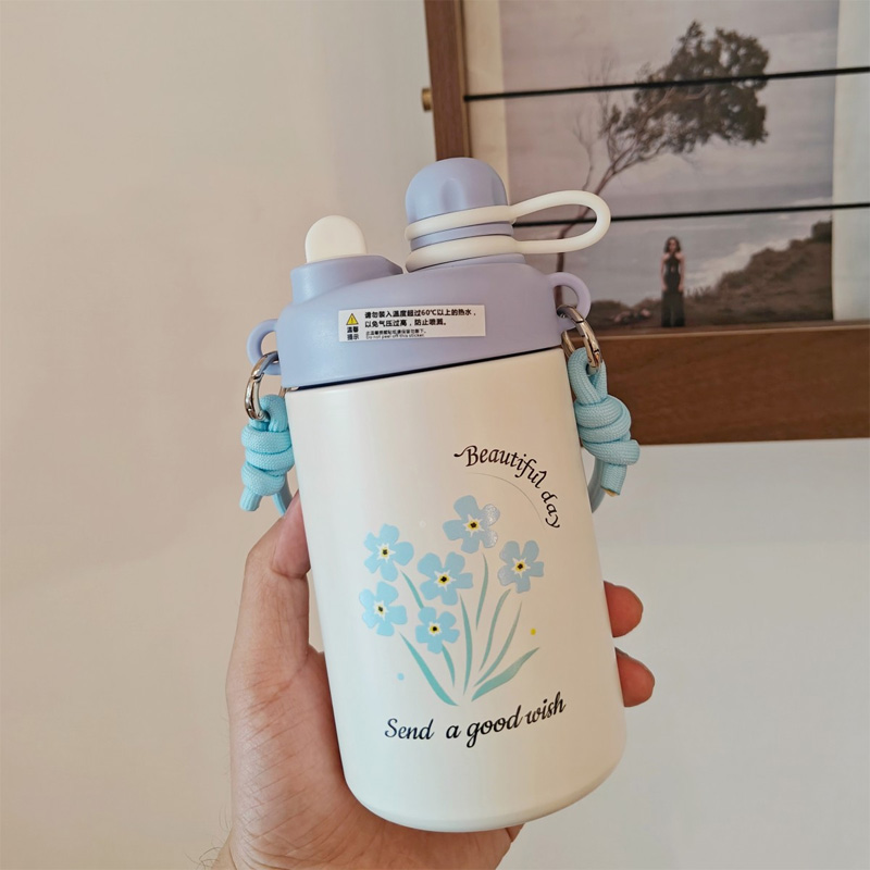 Picture of hot and cold Thermos Cup for Guy Women's baby  Double Drink Suction Cup Portable Lanyard Vacuum Stainless Steel Water Cup(multicolour 1 pcs)