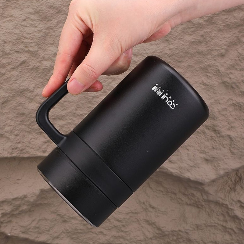 Picture of 316 coated handled hot and cold stainless steel drinking cup, anti-fall, anti-scalding, large-capacity mug, office cup, 500ml(Black)