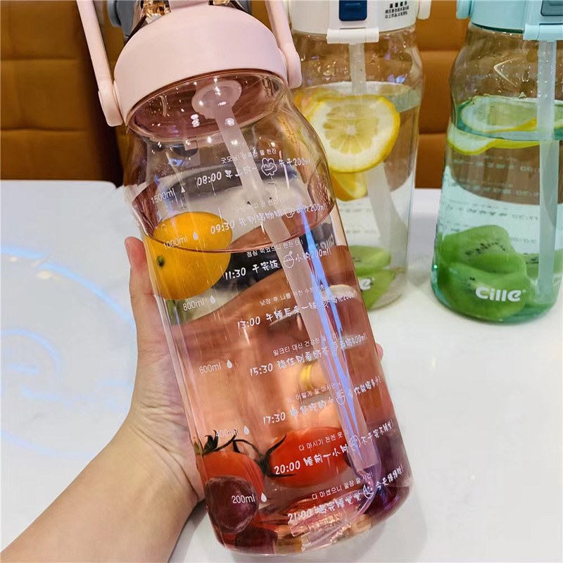 Picture of 2000ml Large Capacity Water bottle Girls High-value tritan Straw Cup Portable Summer Plastic Sports Water Bottle(Multicolor 1 pcs)