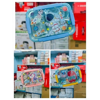 Picture of New cartoon stainless steel compartment lunch box with bowl children's student lunch box outdoor picnic sealed lunch box(2586 multicolor 1pcs)